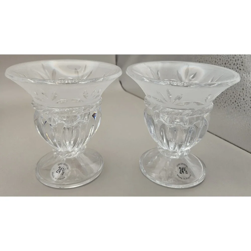 2 VTG Crystal Candle Holders 24% Lead‎ 
